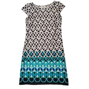 Karin Stevens Geometric Print Dress Black/White/Blue Size S Cruise Resort Dinner